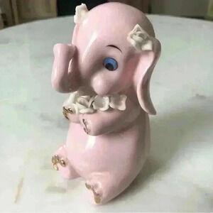 Vintage made  in Japan kitsch ceramic pink elephant coin bank